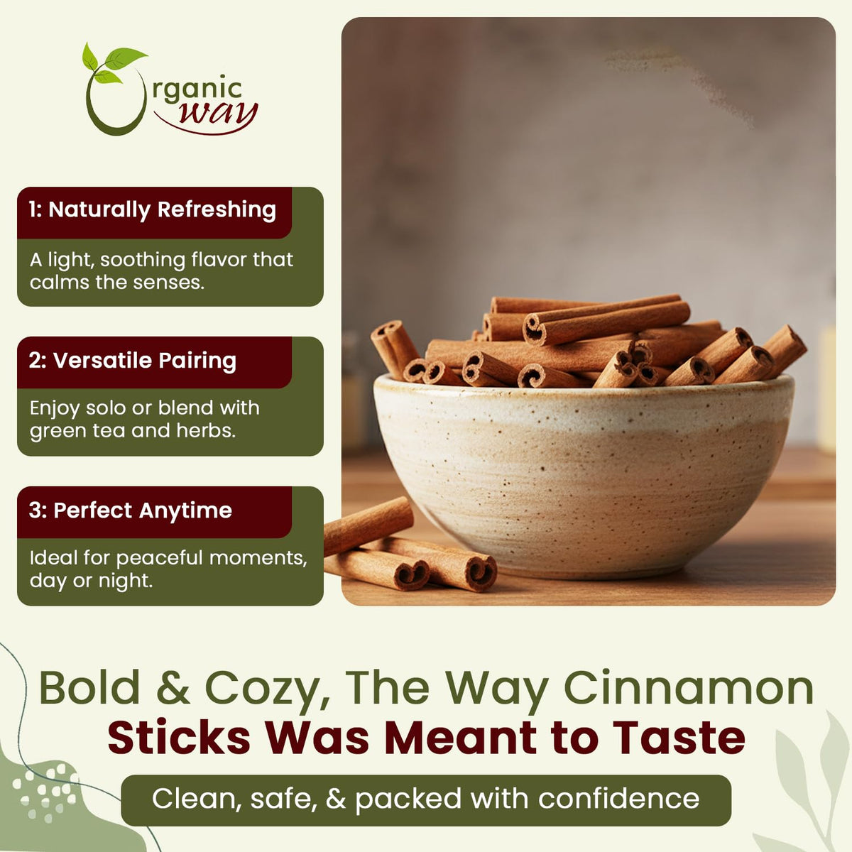 Organic Way True Ceylon Cinnamon Sticks in tea setup for comforting infusion.