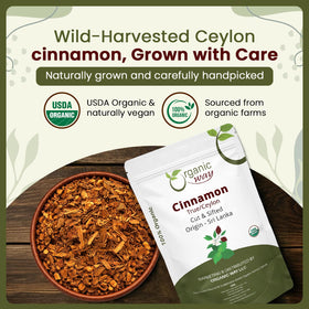 Organic Way True Ceylon Cinnamon teacup infusion aroma ready to elevate beverages.