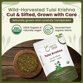 Organic Way Tulsi Krishna aroma-steep invites a soothing herbal tea moment at home.