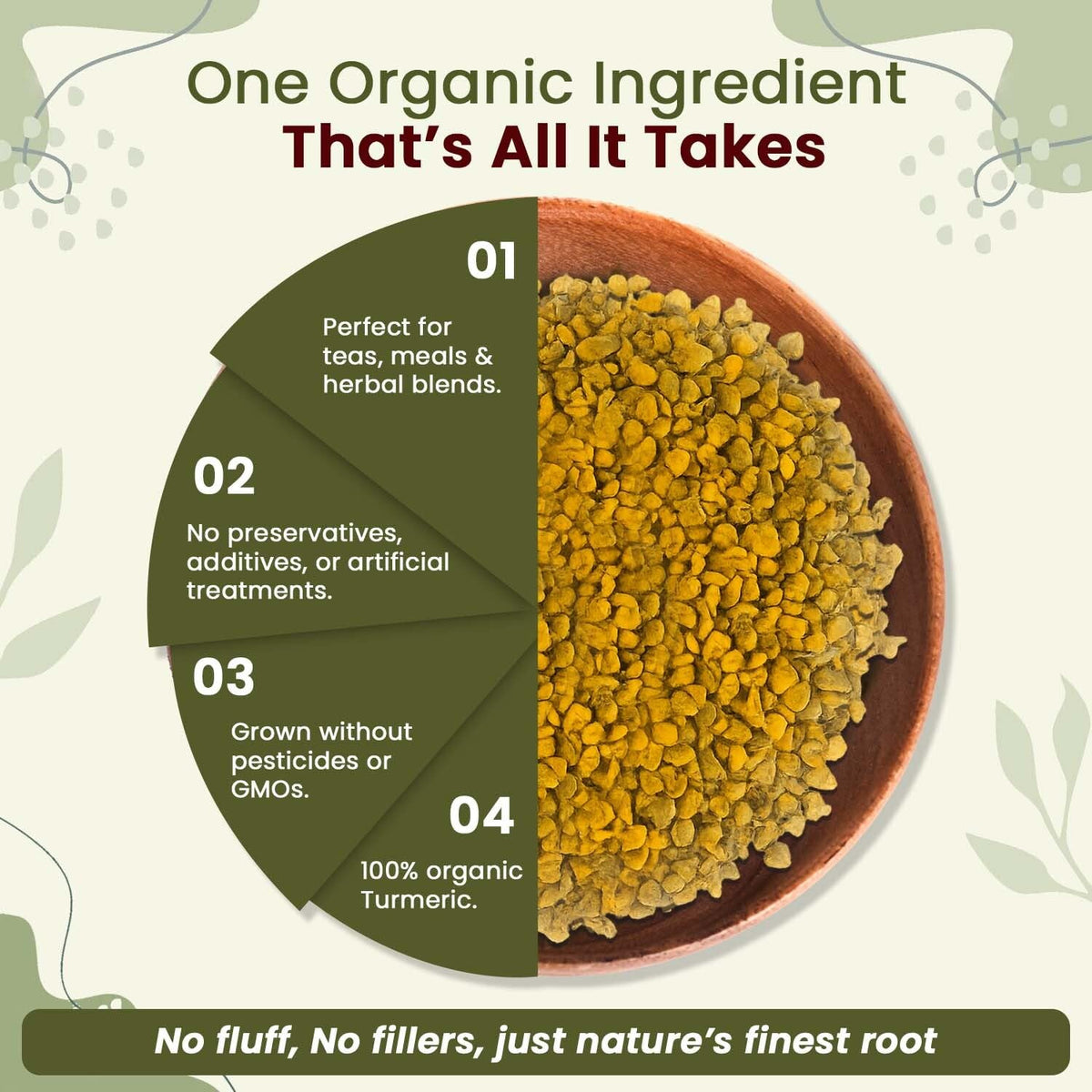 Organic Way turmeric root cut blends smoothly into teas and blends.