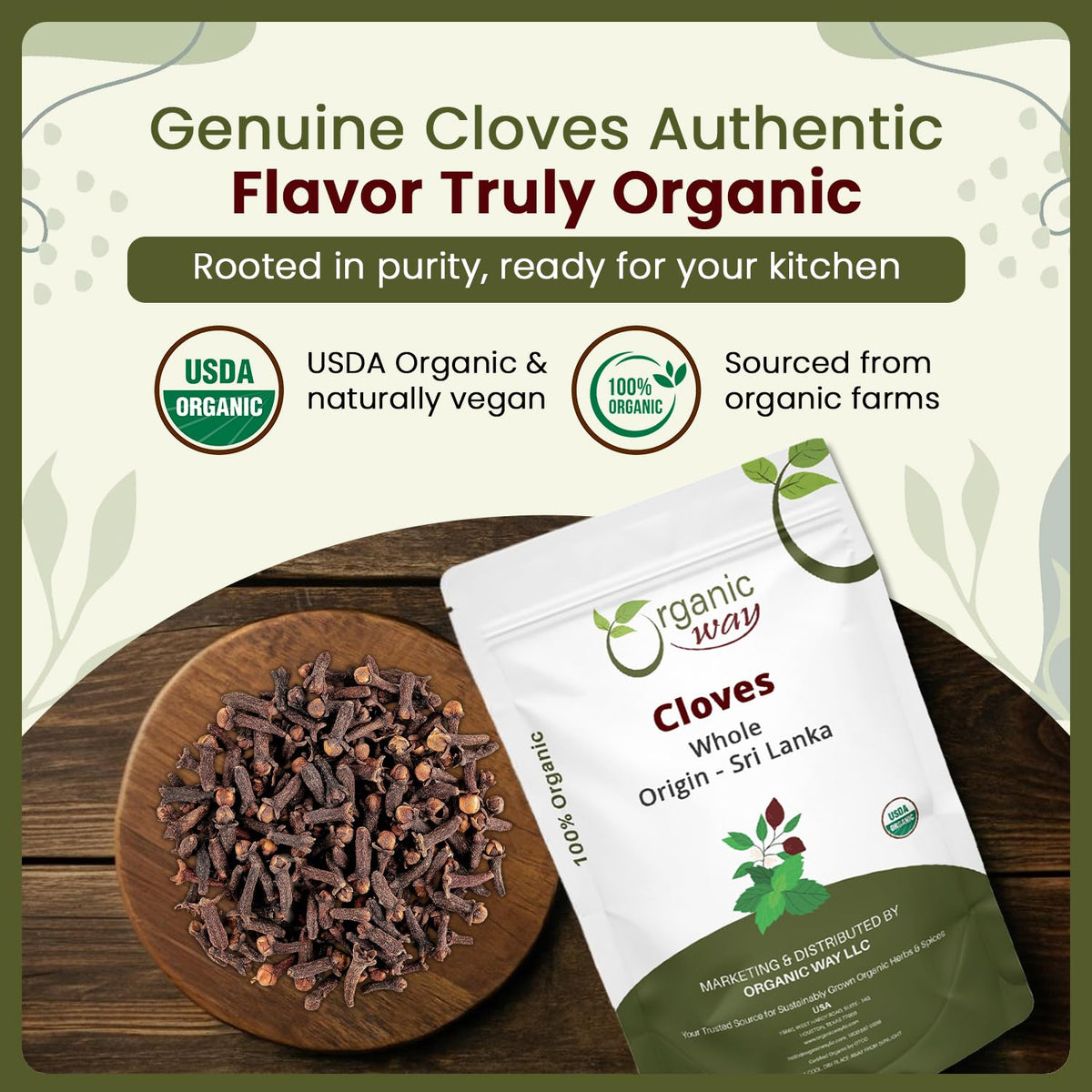 Organic Way whole cloves from Sri Lanka highlighting rich spice aroma and culinary versatility.