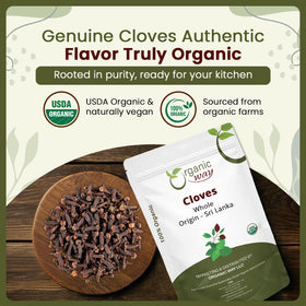 Organic Way whole cloves from Sri Lanka highlighting rich spice aroma and culinary versatility.