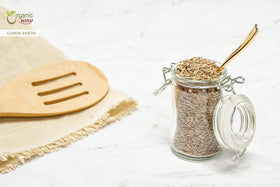Organic Way whole cumin seeds in spice drawer for easy cooking prep.