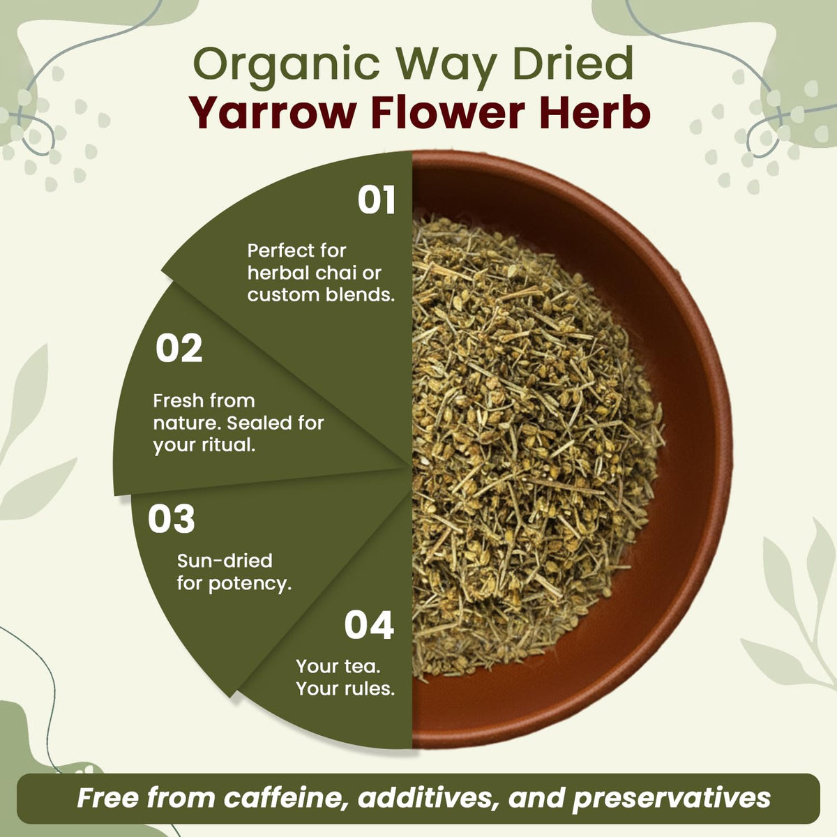 Organic Way Yarrow Flower natural certifications reassure purity and plant-based sourcing.