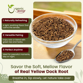 Organic Way Yellow Dock Root label shows organic and kosher certification
