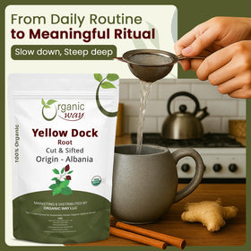 Organic Way Yellow Dock Root tea infusion brewing aroma
