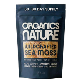 Organics Nature sea moss dried strands from pristine waters highlighting mineral-rich potential