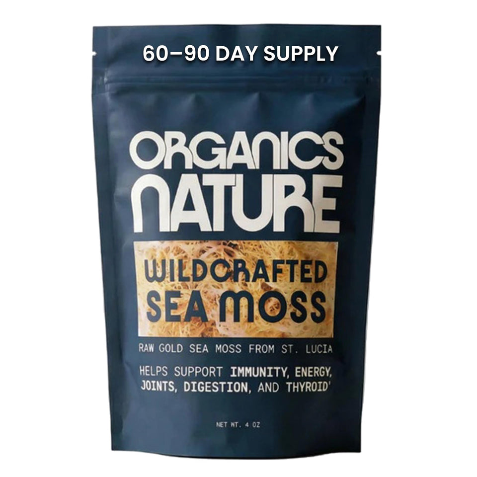Organics Nature sea moss dried strands from pristine waters highlighting mineral-rich potential