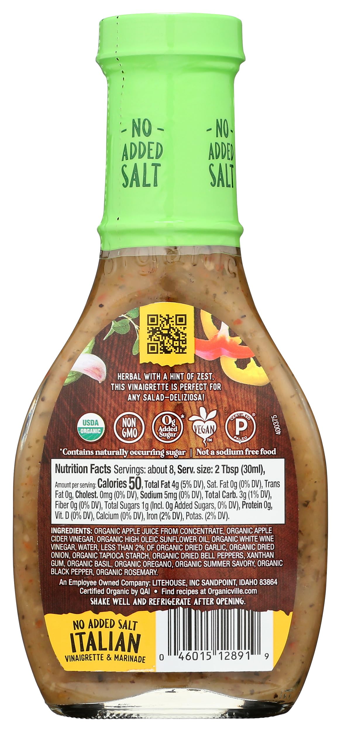 Pour shot of Organicville Salt-Free Italian Dressing for smooth marinades