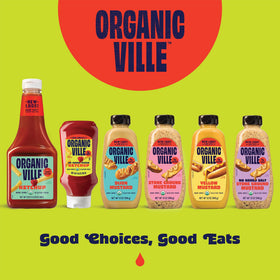 Organicville Organic Ketchup 4-pack on pantry shelf ready to open