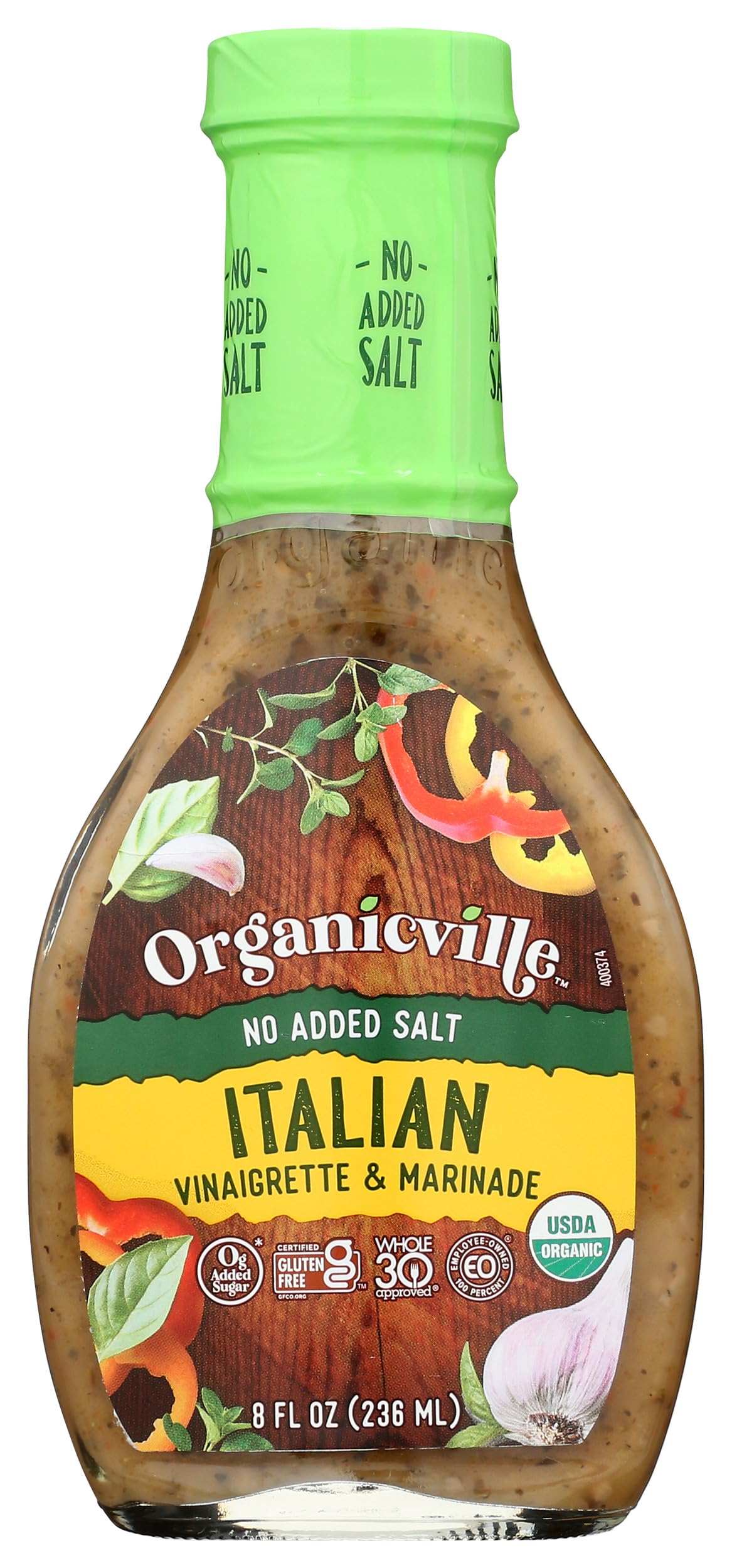 Organicville Salt-Free Italian Dressing bottle adds bold flavor to salads without salt