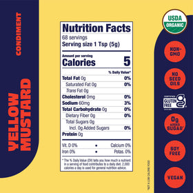 Gluten-free vegan Organicville Yellow Mustard label highlights organic standards.