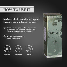 Organo Gold Cafe Supreme dairy-free cream-mix packet for a smooth texture.