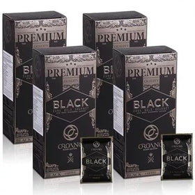 ORGANO Gourmet Black Coffee boxes showcase four-pack packaging for easy home brewing.