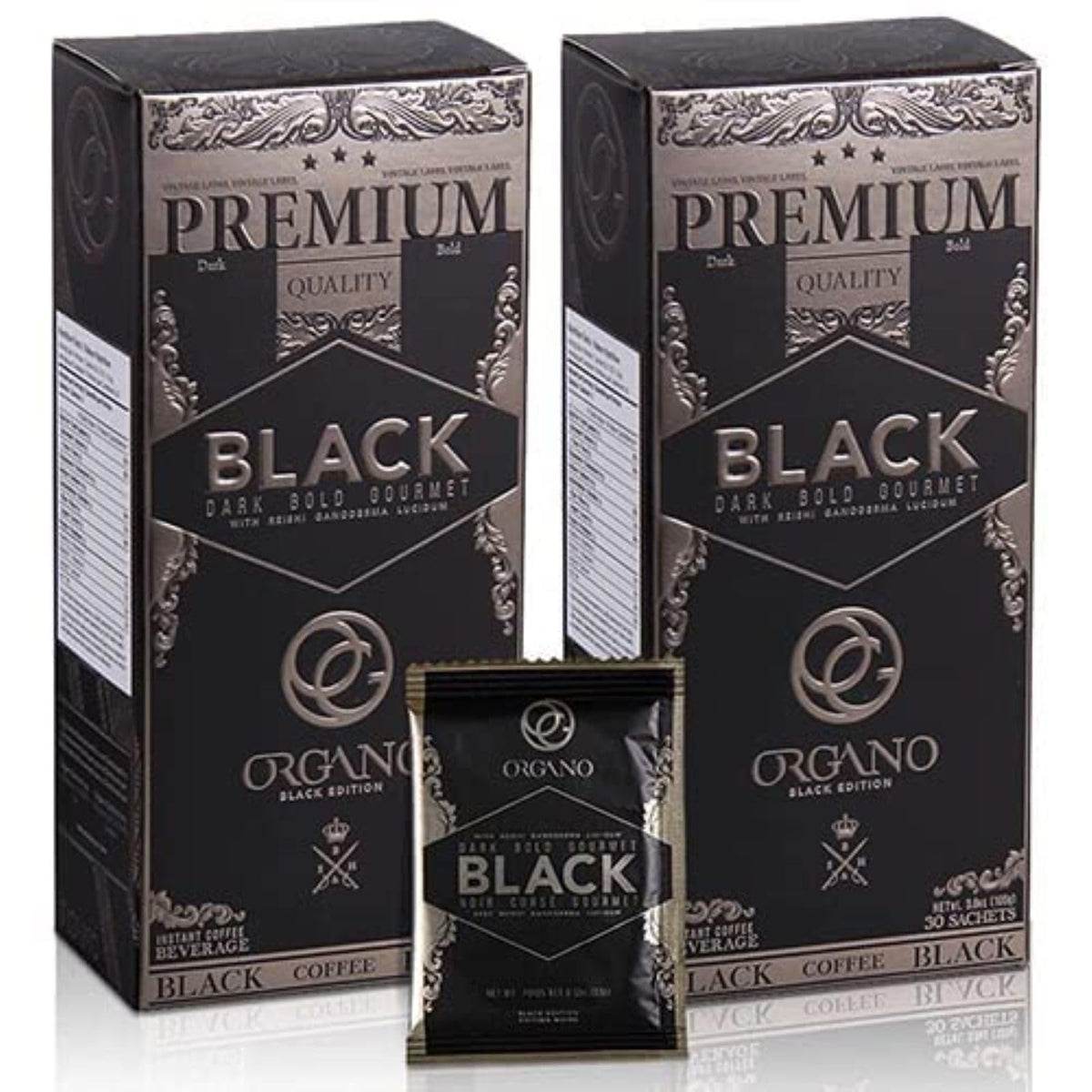 ORGANO Gourmet Black Coffee sachet close-up for quick single-serve brewing