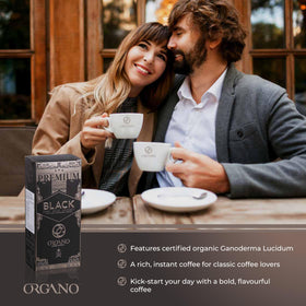 ORGANO Gourmet Black Coffee travel brewing enables quick cups on the move.