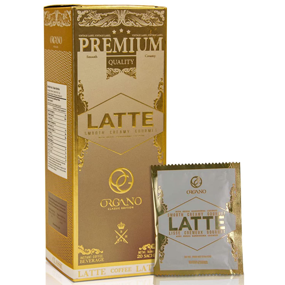 Organo Gourmet Cafe Latte aroma cup shows a smooth medium roast.