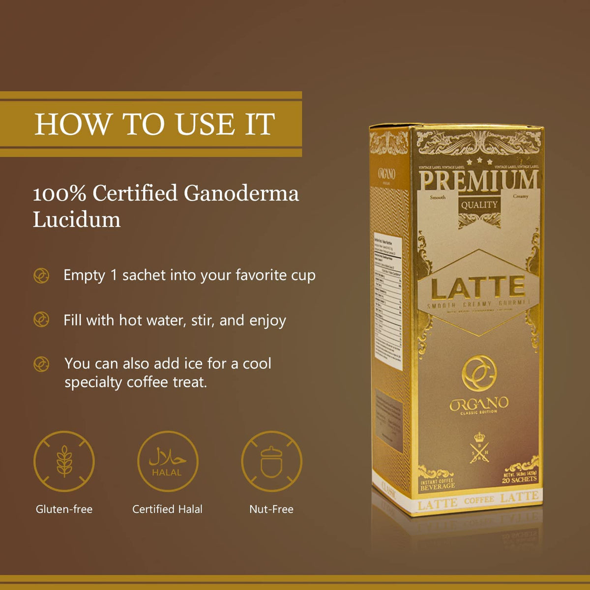ORGANO Gourmet Cafe Latte coffee beans blend Arabica and Robusta for depth