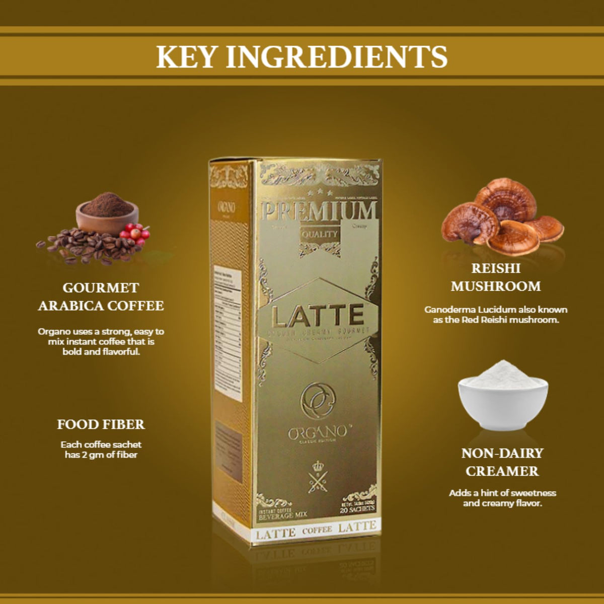 Hot water dissolving ORGANO Gourmet Café Latte sachet for a quick brew