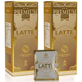 ORGANO Gourmet Café Latte sachet close-up showing premium blend and convenience