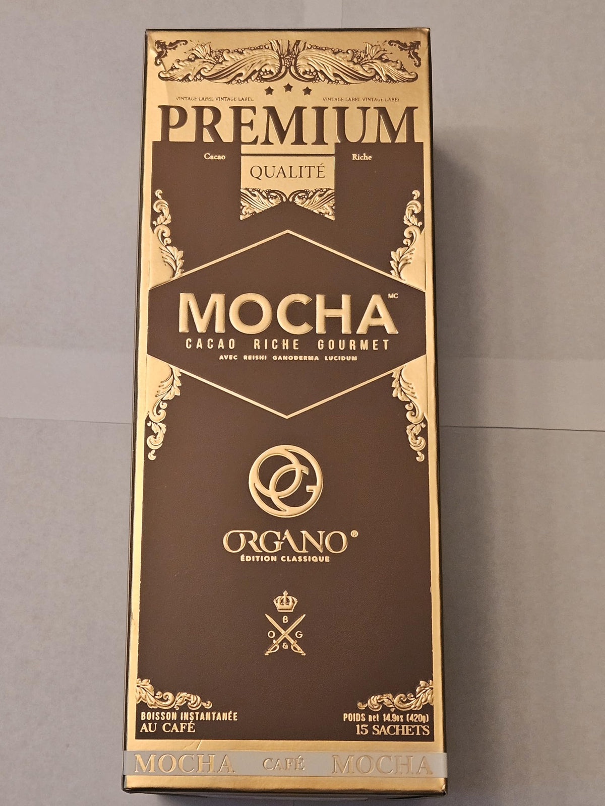 ORGANO Gourmet Cafe Mocha on a breakfast setup for a quick morning pick-me-up