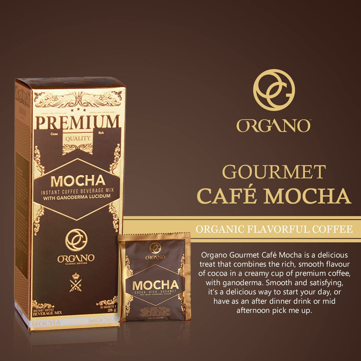 ORGANO Gourmet Cafe Mocha hot cup ready to enjoy a cozy hot beverage