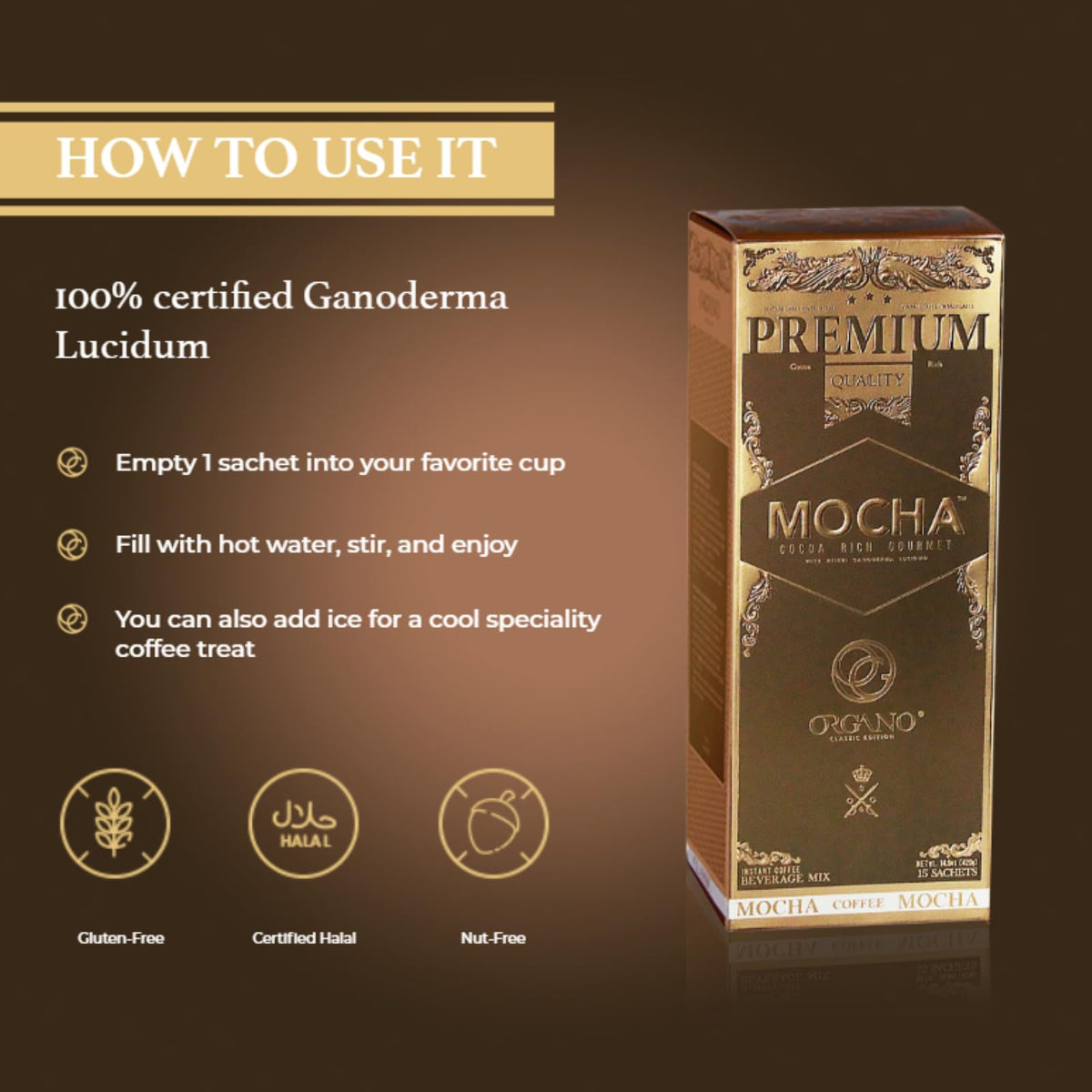 ORGANO Gourmet Cafe Mocha iced drink ready to enjoy as a cold brew