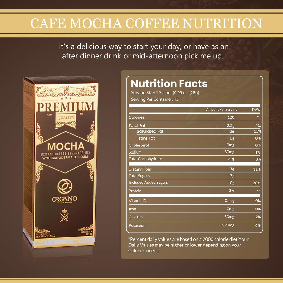 ORGANO Gourmet Cafe Mocha iced glass ideal for refreshing cold mocha