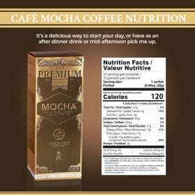 ORGANO Gourmet Cafe Mocha sachet closeup highlighting smooth cocoa and coffee mix