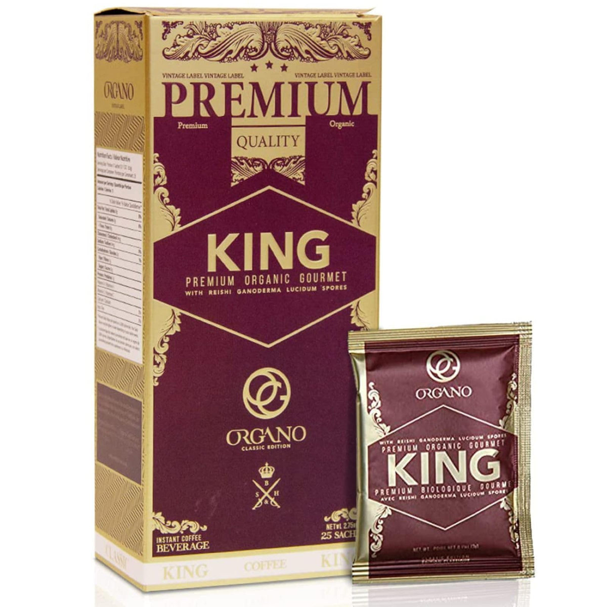 ORGANO King of Coffee packshot highlighting premium Brazil Arabica for a bold, smooth cup.