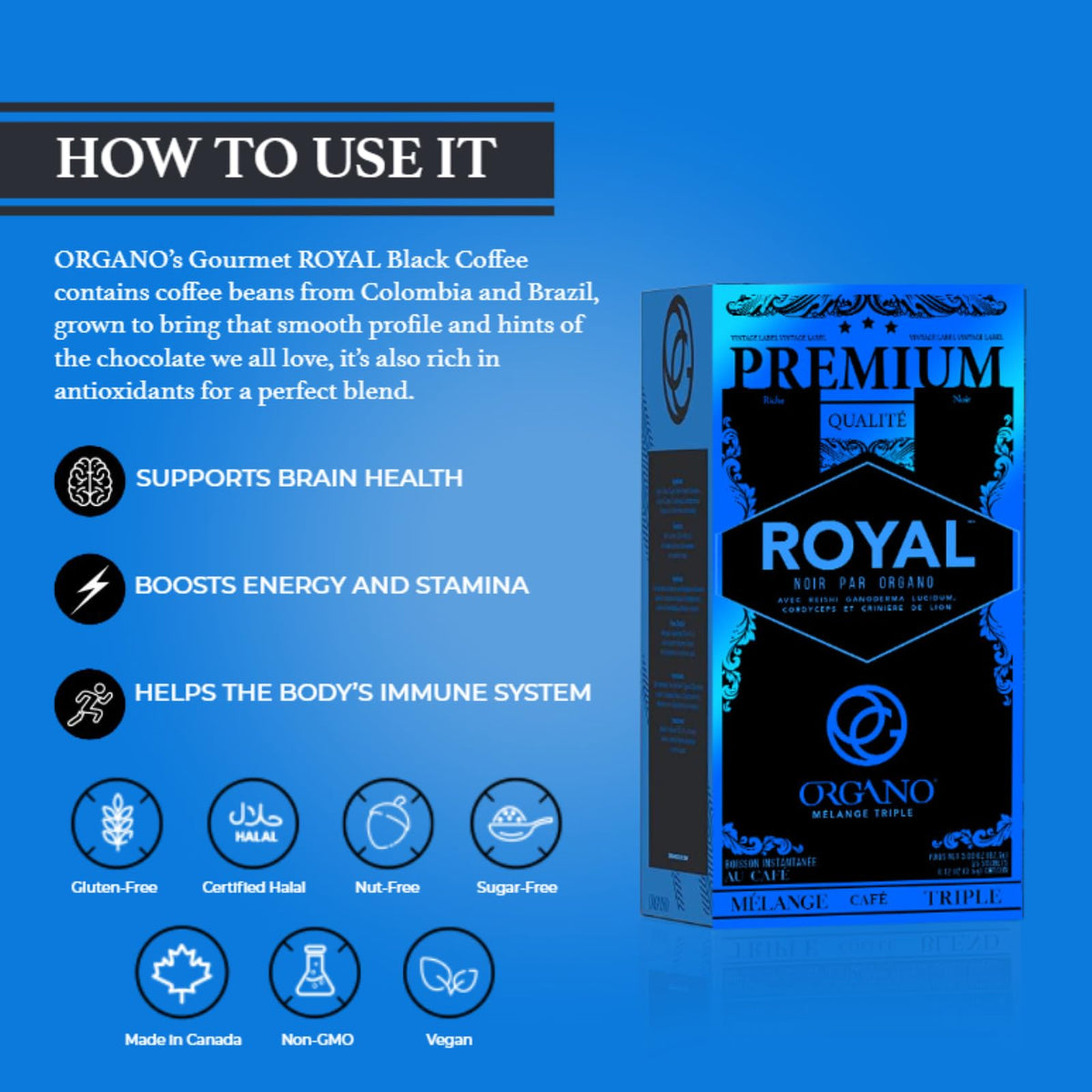 ORGANO Royal Black iced brew for refreshing cold coffee.