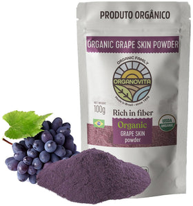 Organovita Grape Skin Powder bottle – gluten-free, high-fiber ingredient for smoothies.