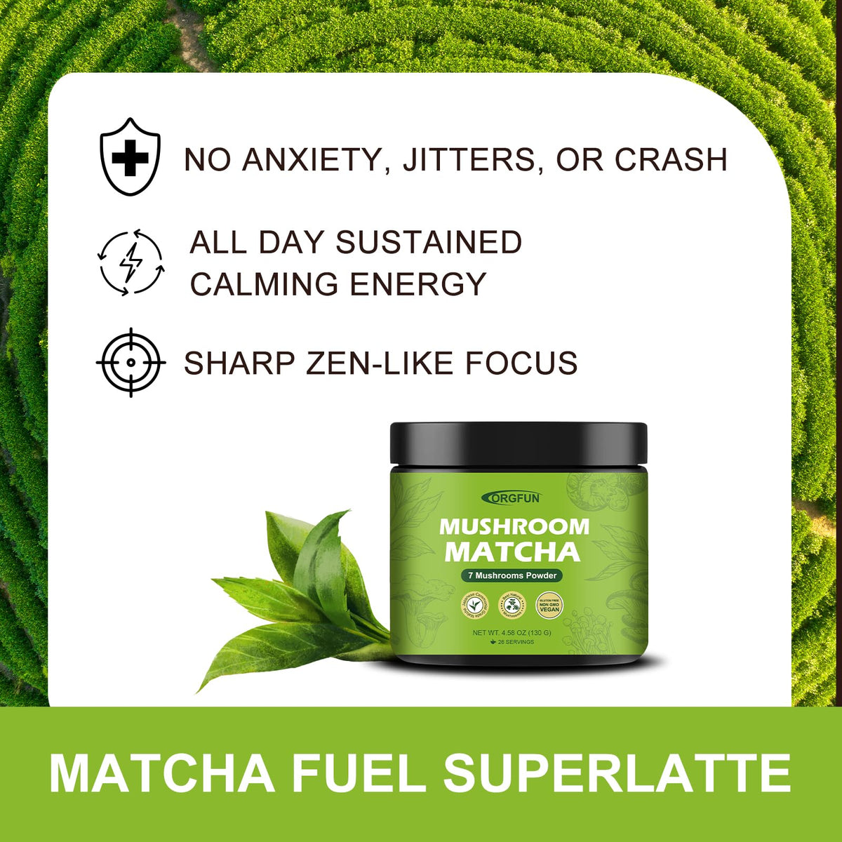 ORGFUN resealable BPA-free jar keeps mushroom matcha fresh for daily use.