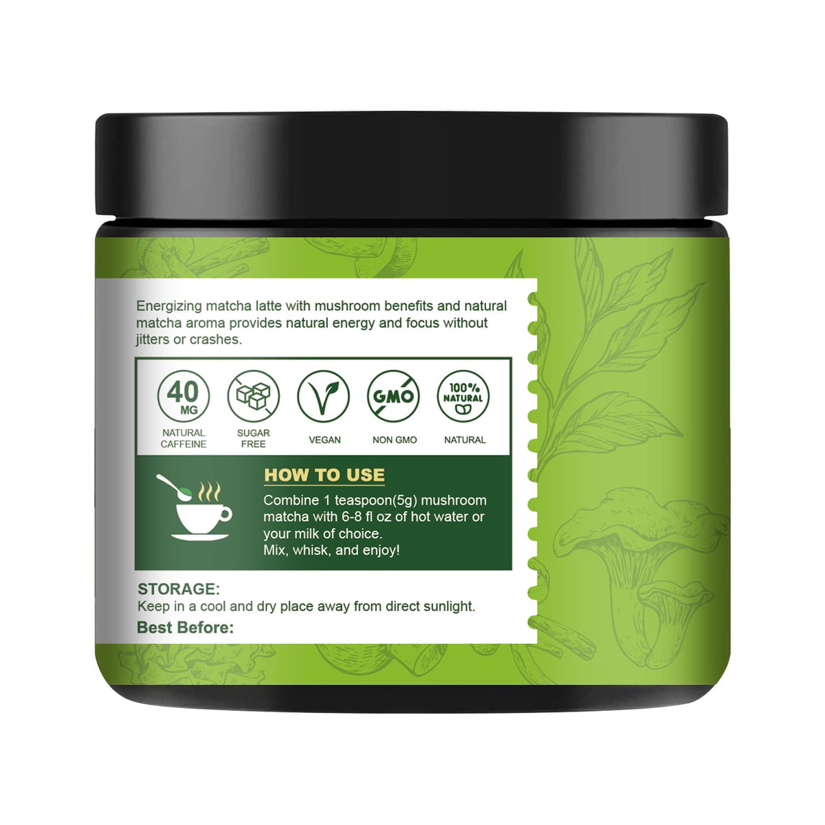ORGFUN ceremonial-grade matcha powder close-up, vibrant color and rich creamy foam.