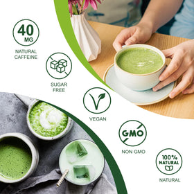 ORGFUN iced matcha latte being poured, refreshing and balanced flavor.