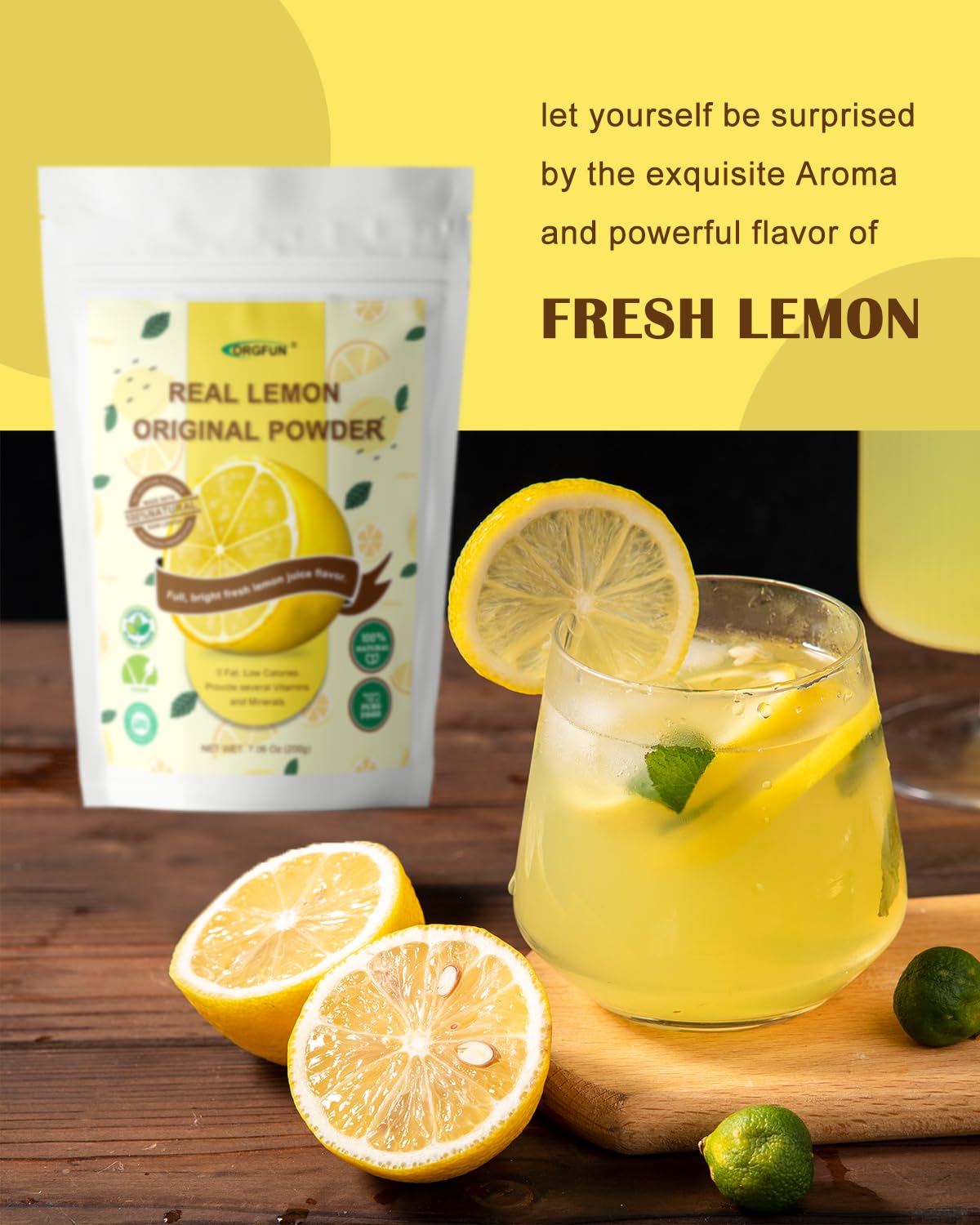 ORGFUN lemon powder added to baking dish for lemon flavor