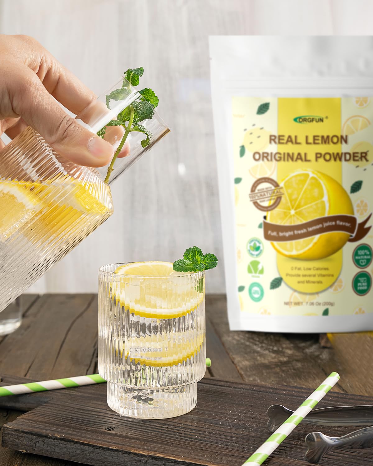 ORGFUN lemon powder package with label and clean ingredients