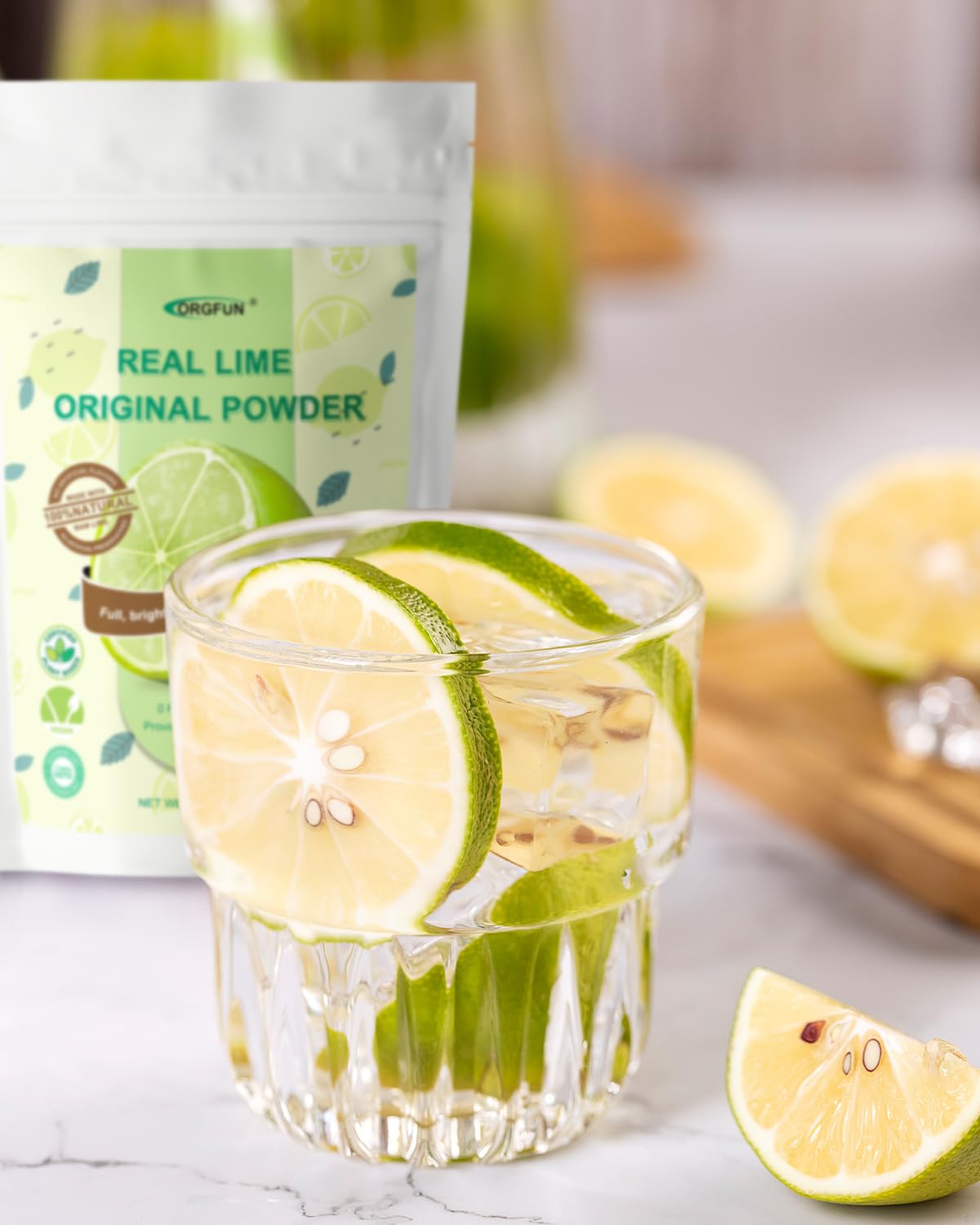 ORGFUN lime powder ingredient panel highlighting clean labels