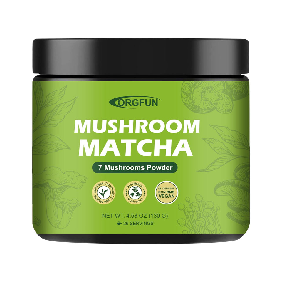 ORGFUN Mushroom Matcha in a ceremonial cup, smooth energy and no jitter.
