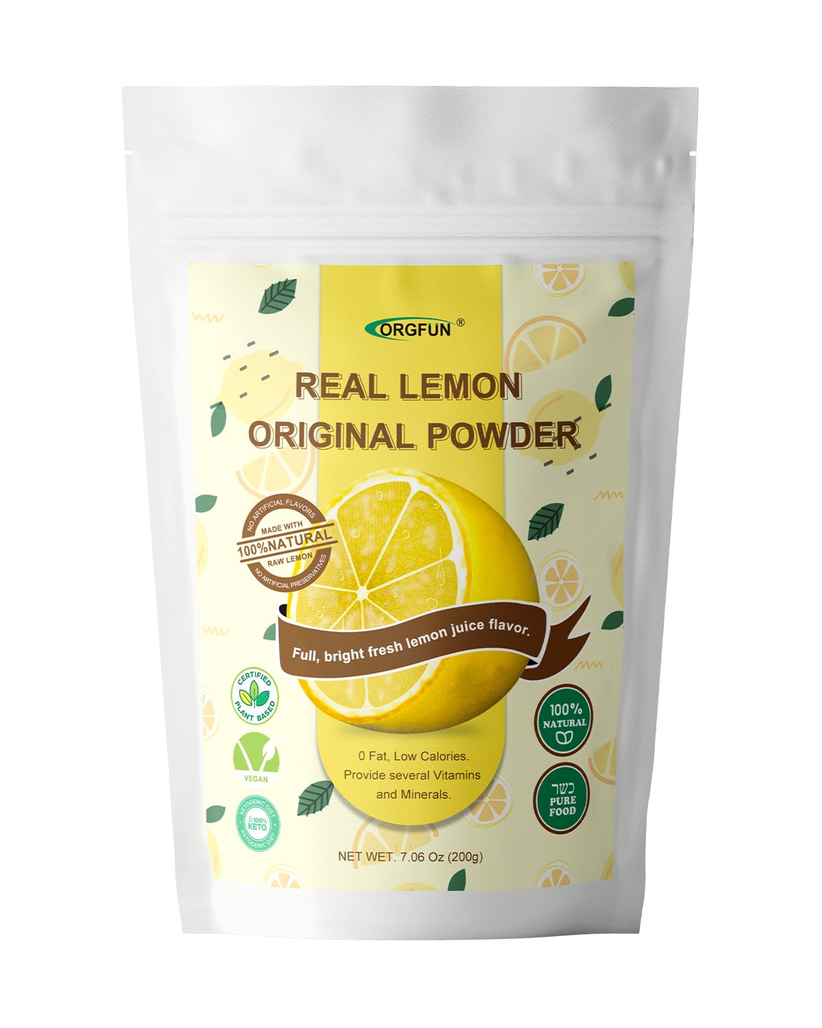 ORGFUN Original Lemon Powder bottle front showing the product for beverages and baking