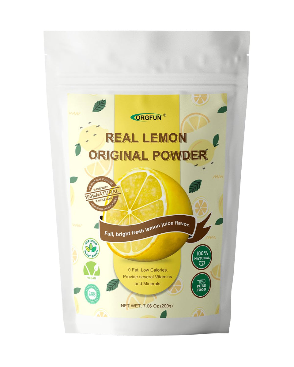 ORGFUN Original Lemon Powder bottle front showing the product for beverages and baking