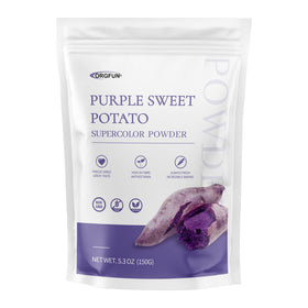 ORGFUN purple sweet potato powder packaging highlights freshness and resealability.