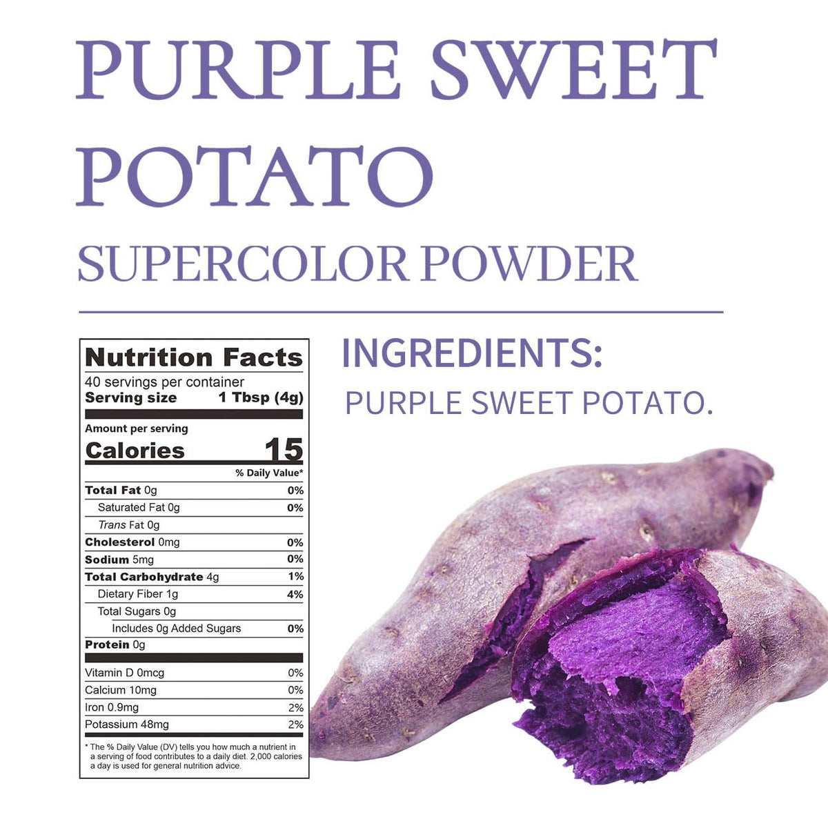 ORGFUN ube powder in a bowl ready for smoothies or desserts.