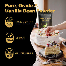 ORGFUN Vanilla Powder pour image showing easy incorporation into beverages.
