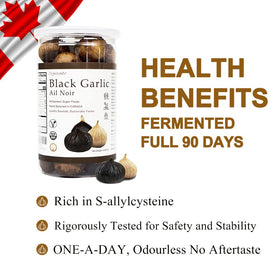 Orgnisulmte black garlic ready-to-eat snack—naturally savory and convenient.