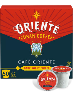 Oriente Dark Roast pods packaging for quick, flavorful brewing.