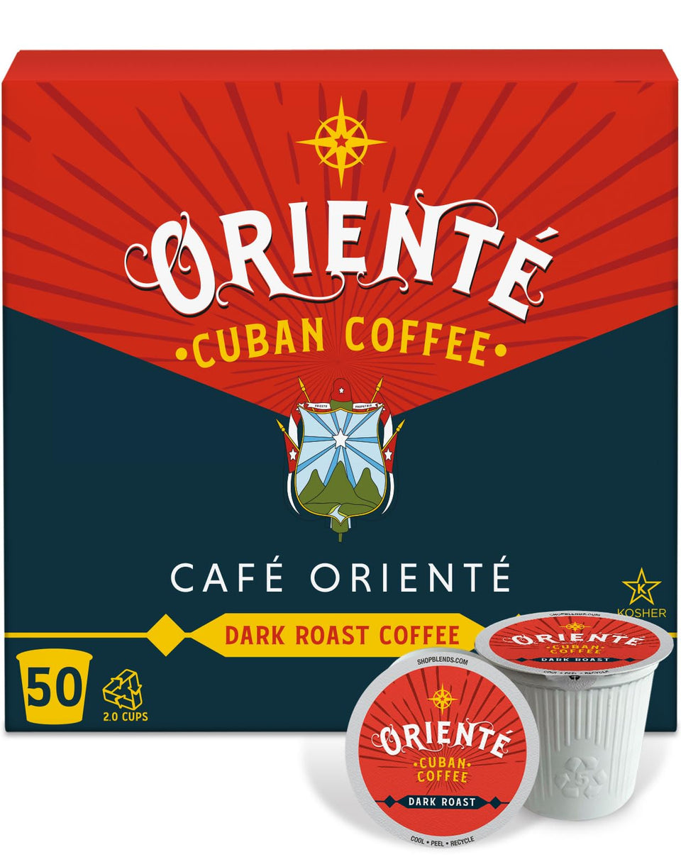 Oriente Dark Roast pods packaging for quick, flavorful brewing.