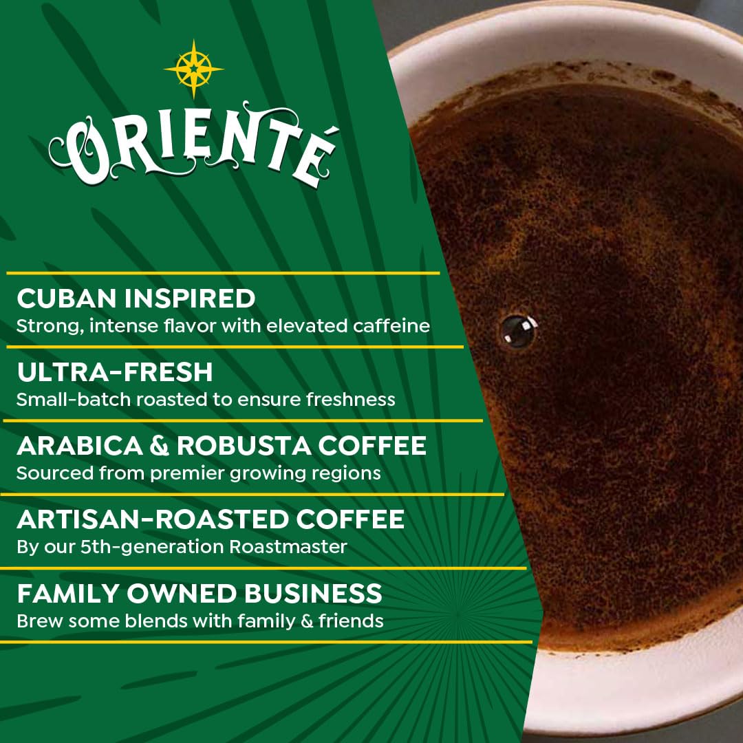 Oriente 100% Arabica beans ensure a clean, balanced cup.