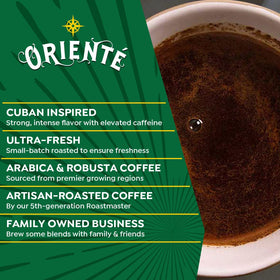 Oriente 100% Arabica beans ensure a clean, balanced cup.