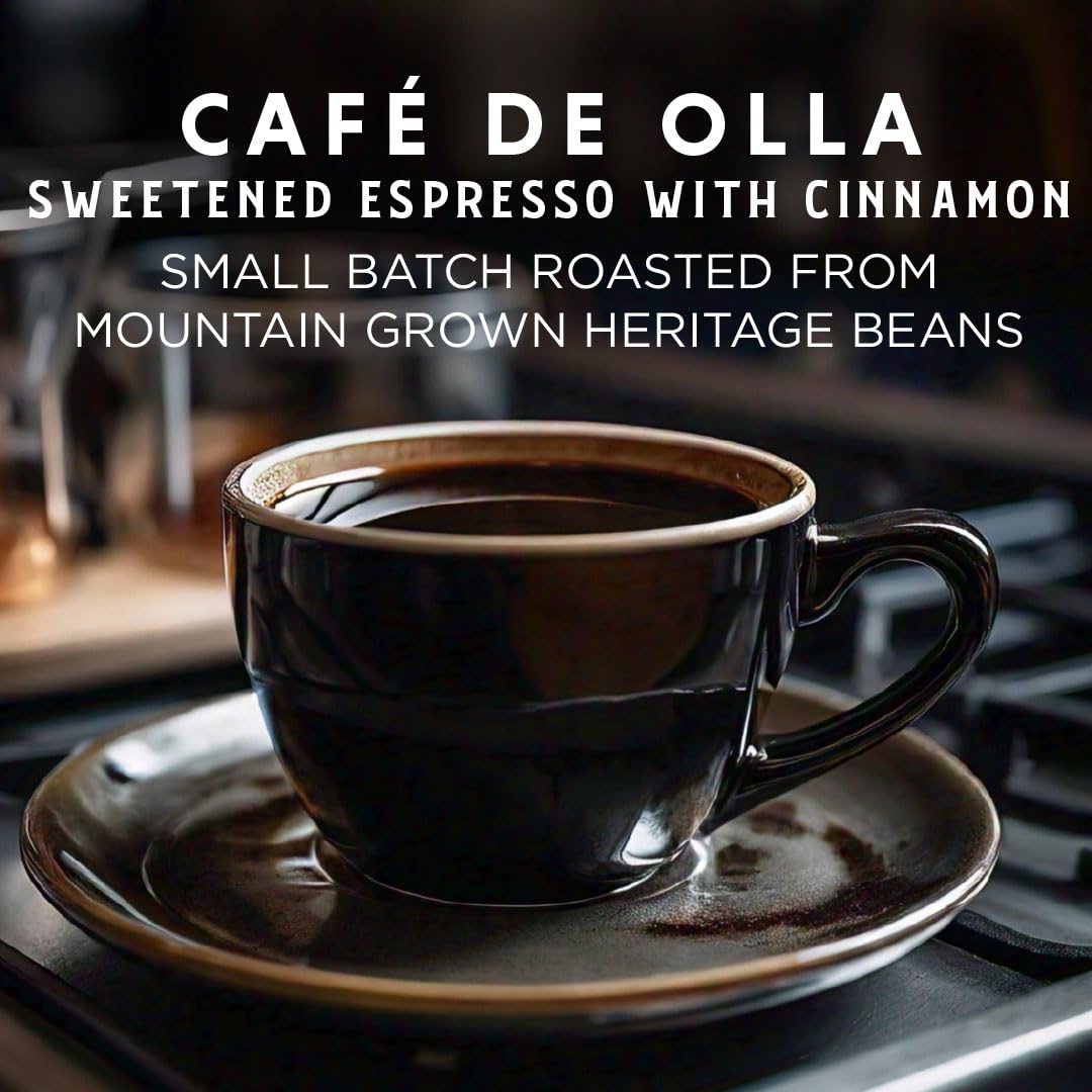 Oriente Sweetened Espresso Cinnamon Pods cup pour reveals bold Cuban aroma.